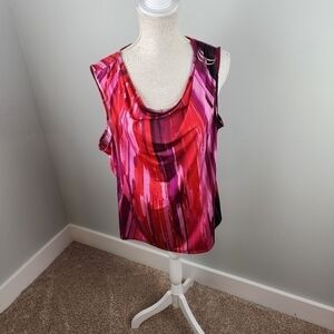 DANA Buchman Women's Sleeveless Cowl Neck Colorful Pink And Red Top Size XL